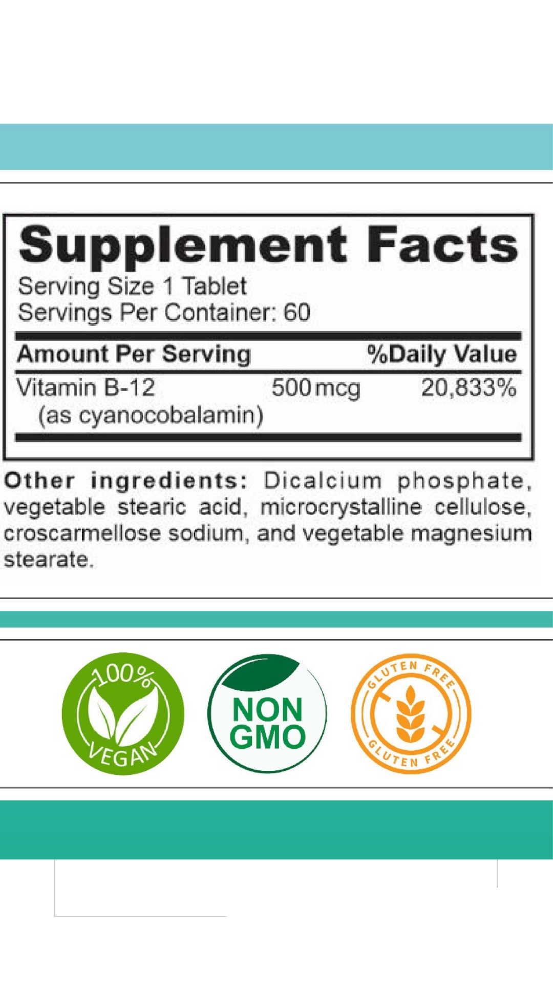 Kurryculum Vitamin B-12 500mcg Daily Supplements, 60 Count for Energy Support for Adults - Image 3