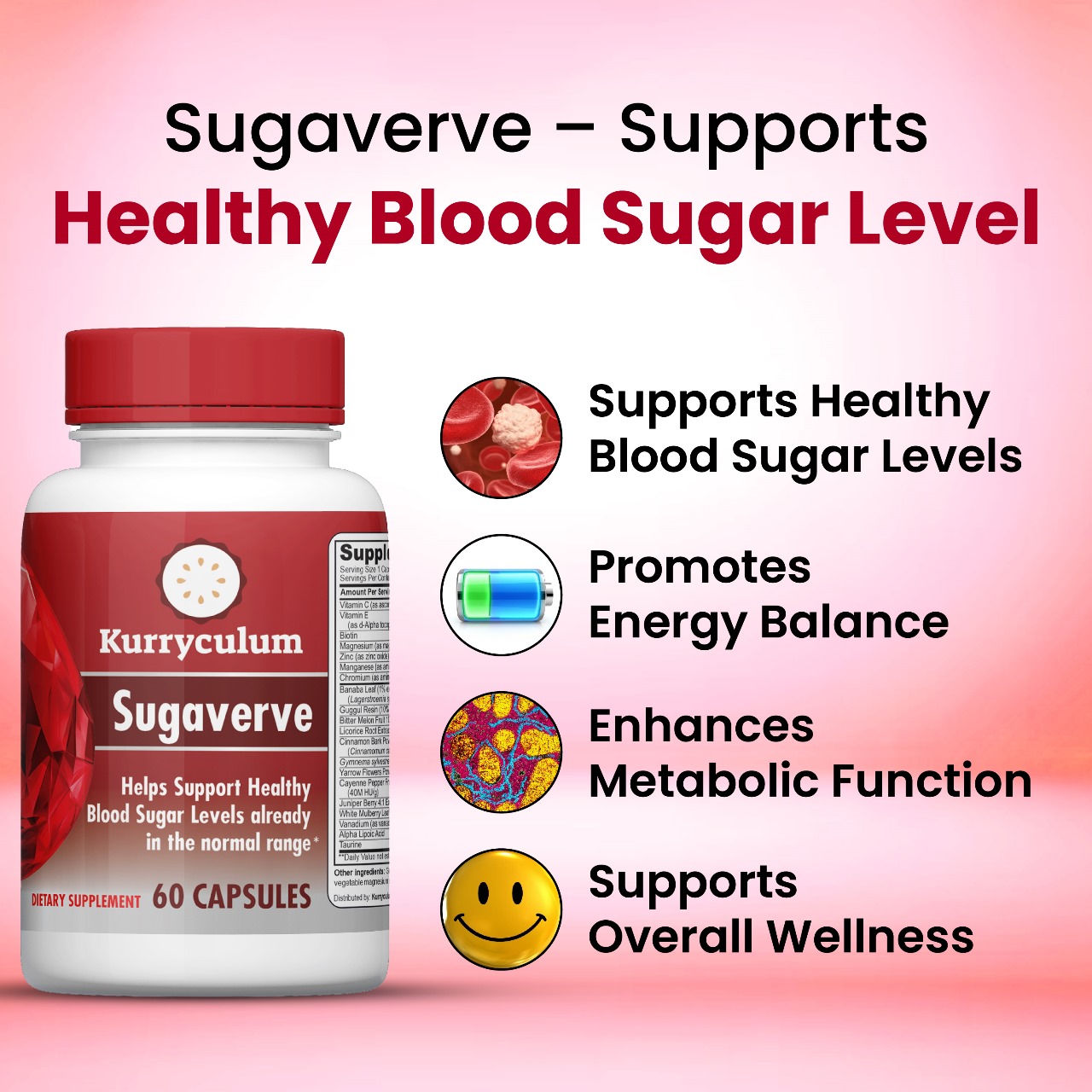 Kurryculum SugaVerve Gluten-Free Sugar Support Dietary Supplements with Cinnamon, 60 Count - Image 4